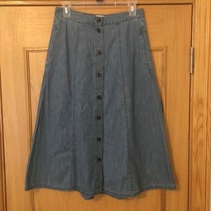 J Crew Button Front Soft Denim Midi Skirt Size 27